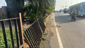 Residents want dislodged railings along tracks on GST Road in West Tambaram fixed and opening on Sudhanandha Bharati Salai in East Tambaram closed
