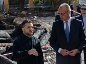 Russia hits Kyiv bridge as Germany’s Merz visits Ukraine’s capital