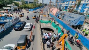 Car falls into sinkhole as road caves in near Chennai’s Tidel Park